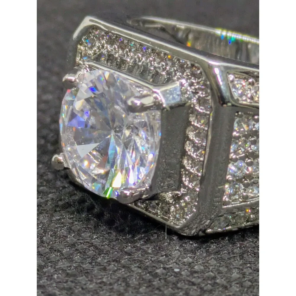 New Mens Iced Out Square Statement Moissanite Accent Ring Adjustable Size 10-12